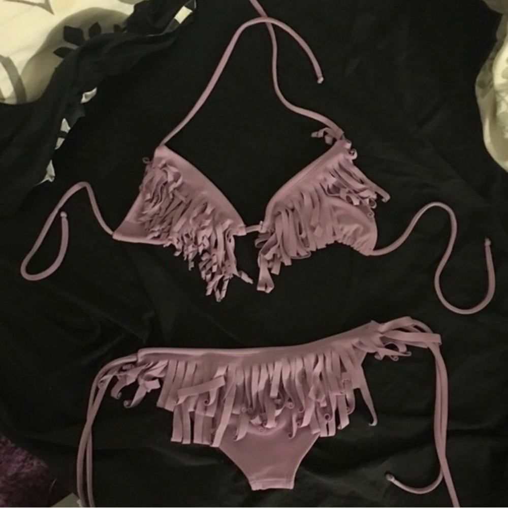 Purple Fringe Bikini Set